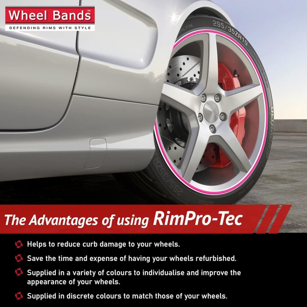 RimPro-Tec Alloy Wheel Bands Best Rim Protectors for Car and Light Trucks - Wheel Curb Rim Protector - Rim Guards for Car Wheels - White Track/White Pinstripe Fit from 12 to 22” Set of Wheels