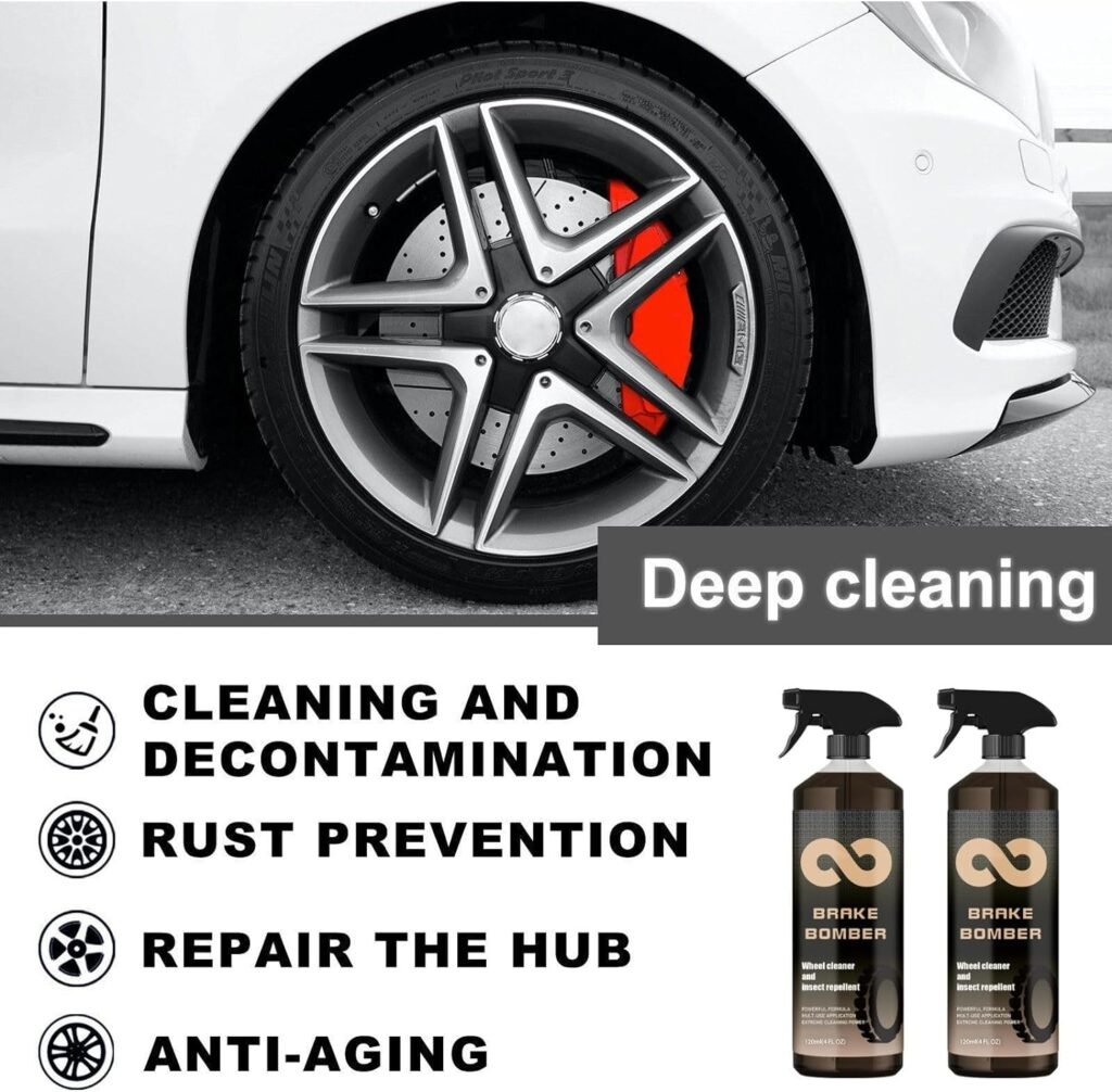 2 Pack Brake Bomber Wheel Cleaner, Non-Acid Wheel Cleaner, Perfect for Cleaning Wheels and Tires, Rim Cleaner  Brake Dust Remover, Safe on Alloy, Chrome, and Painted Wheels（120ml*2）