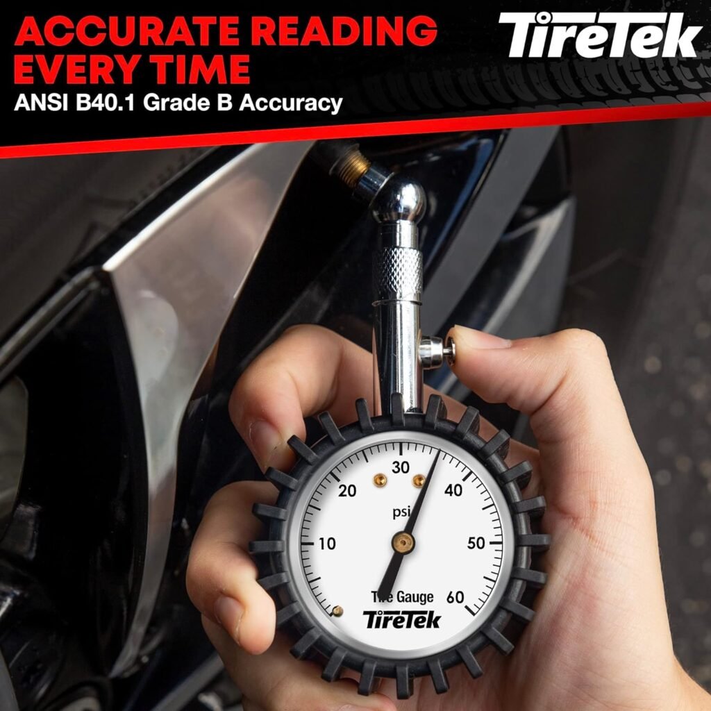 TIRETEK Tire Pressure Gauge for Cars (0-60 PSI) - Tire Gauge for Tire Pressure, Heavy Duty Air Pressure Gauge ANSI Certified - Car Accessories