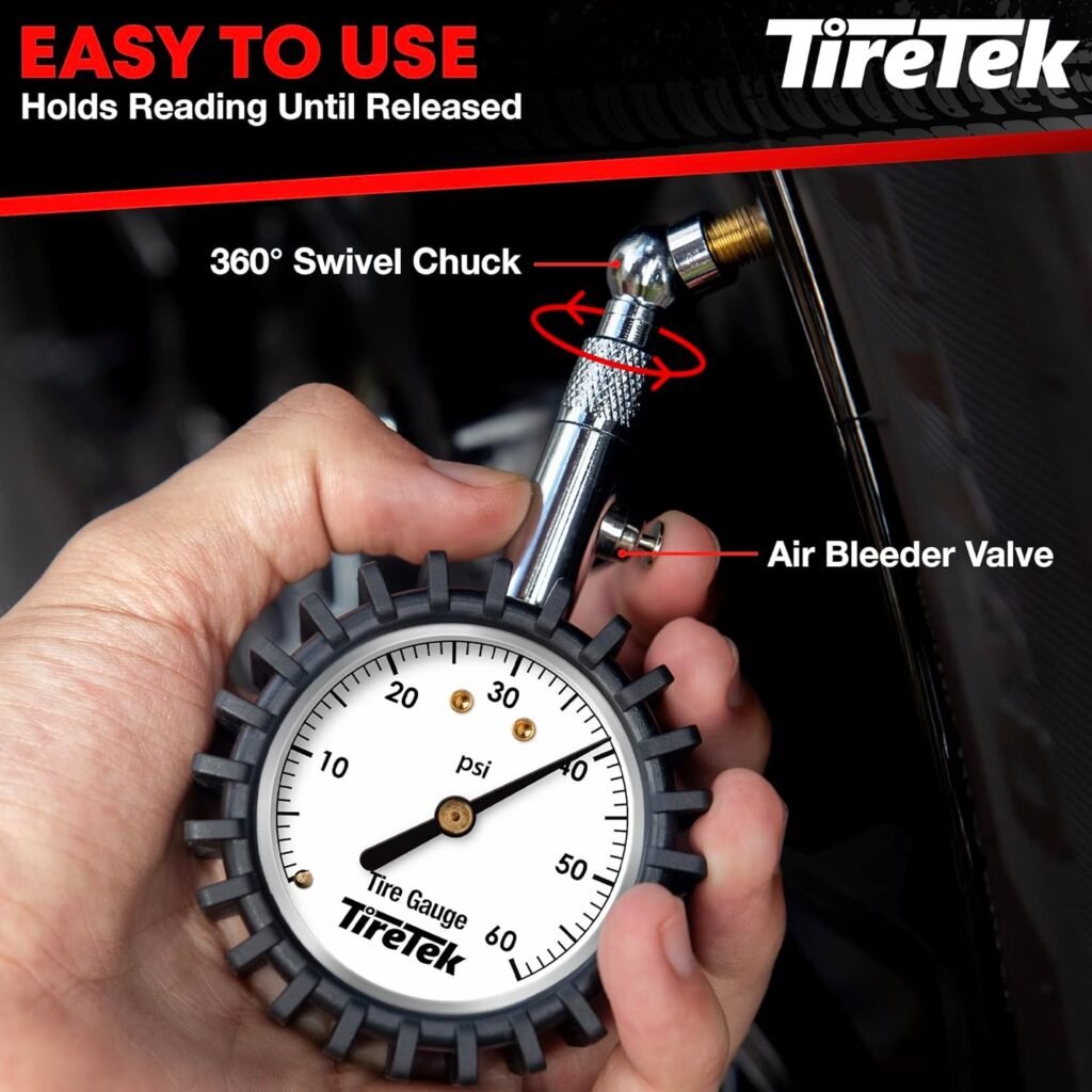 TIRETEK Tire Pressure Gauge for Cars (0-60 PSI) - Tire Gauge for Tire Pressure, Heavy Duty Air Pressure Gauge ANSI Certified - Car Accessories