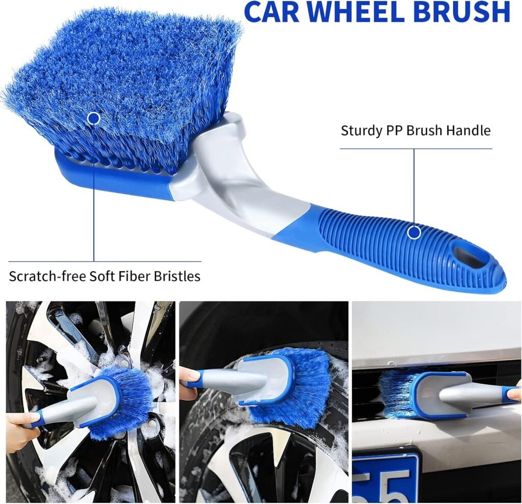 Lsyomne 62 Car Wash Brush Mop Kit with Long Handle Microfiber Car Washing Tool kit Detailing Brush Car Wheel Tire Cleaning Brush Windshield Squeegee Car Duster Towel for Cars Truck, SUV, RV