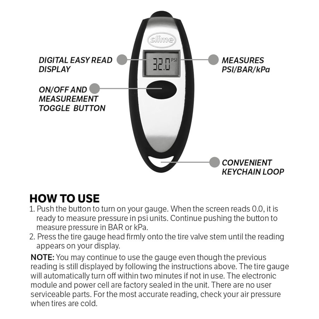 Slime 20017 Tire Pressure Gauge, Digital Gauge, 5-150 PSI