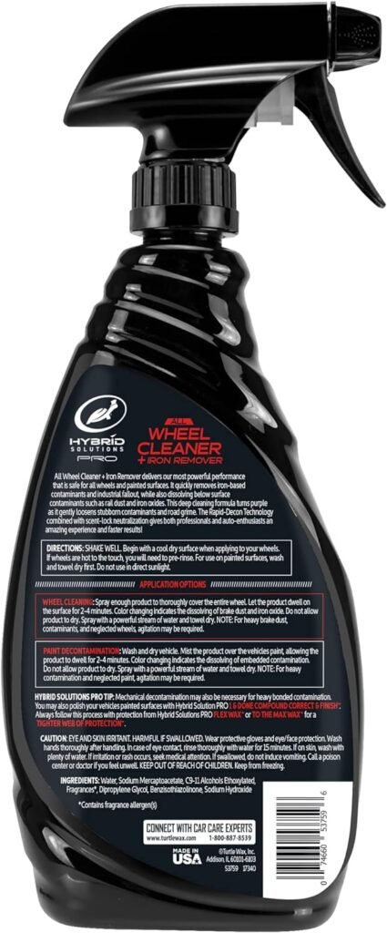 Turtle Wax 53759 Hybrid Solutions All Wheel Cleaner  Iron Remover, Rapid Removal of Surface Contaminants, Brake Dust and Rust, Safe for Paint, Motorcycle  RV, Low Odor Formula, 23 oz