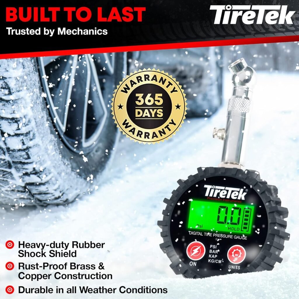 TIRETEK Digital Tire Pressure Gauge (0-200 PSI) - Heavy Duty Tire Gauge (Stainless Steel) - MotCertified ANSI - Easy to Read - Air Gauge Tire Pressure