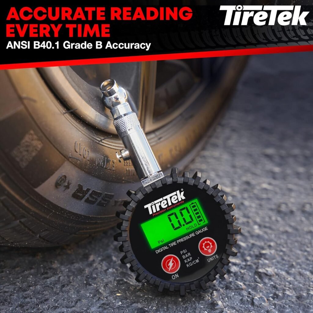 TIRETEK Digital Tire Pressure Gauge (0-200 PSI) - Heavy Duty Tire Gauge (Stainless Steel) - MotCertified ANSI - Easy to Read - Air Gauge Tire Pressure