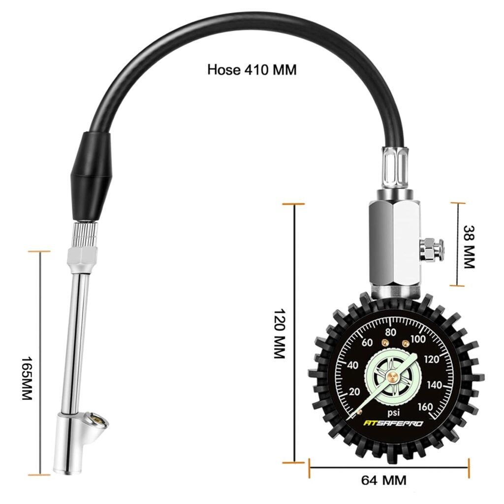 Tire Pressure Gauge 100psi Glow in The Dark, ATsafepro 2.5” Dial Mechanical Tire Gauges for Tire Pressure, Certificated Accuracy Analog Air Pressure Gauge for Cars, Trucks, Bicycles.