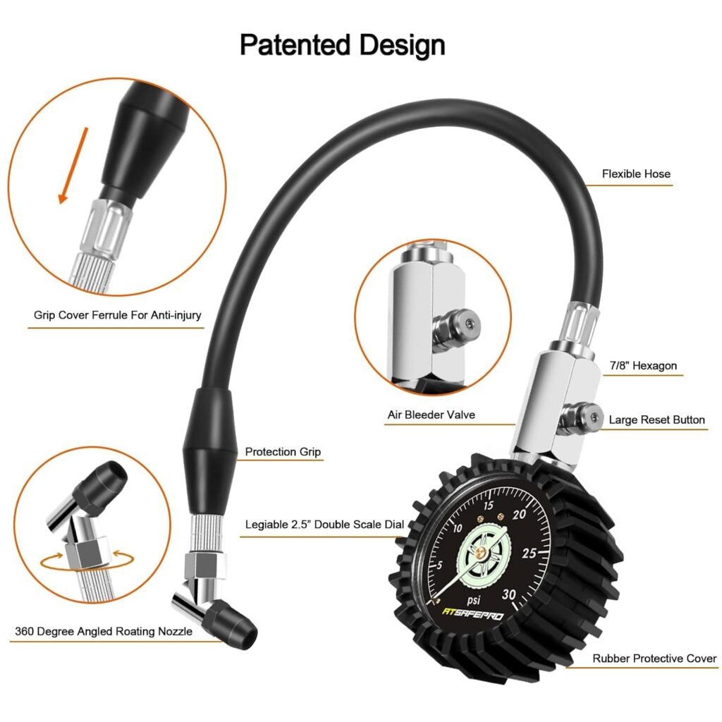 Tire Pressure Gauge 100psi Glow in The Dark, ATsafepro 2.5” Dial Mechanical Tire Gauges for Tire Pressure, Certificated Accuracy Analog Air Pressure Gauge for Cars, Trucks, Bicycles.