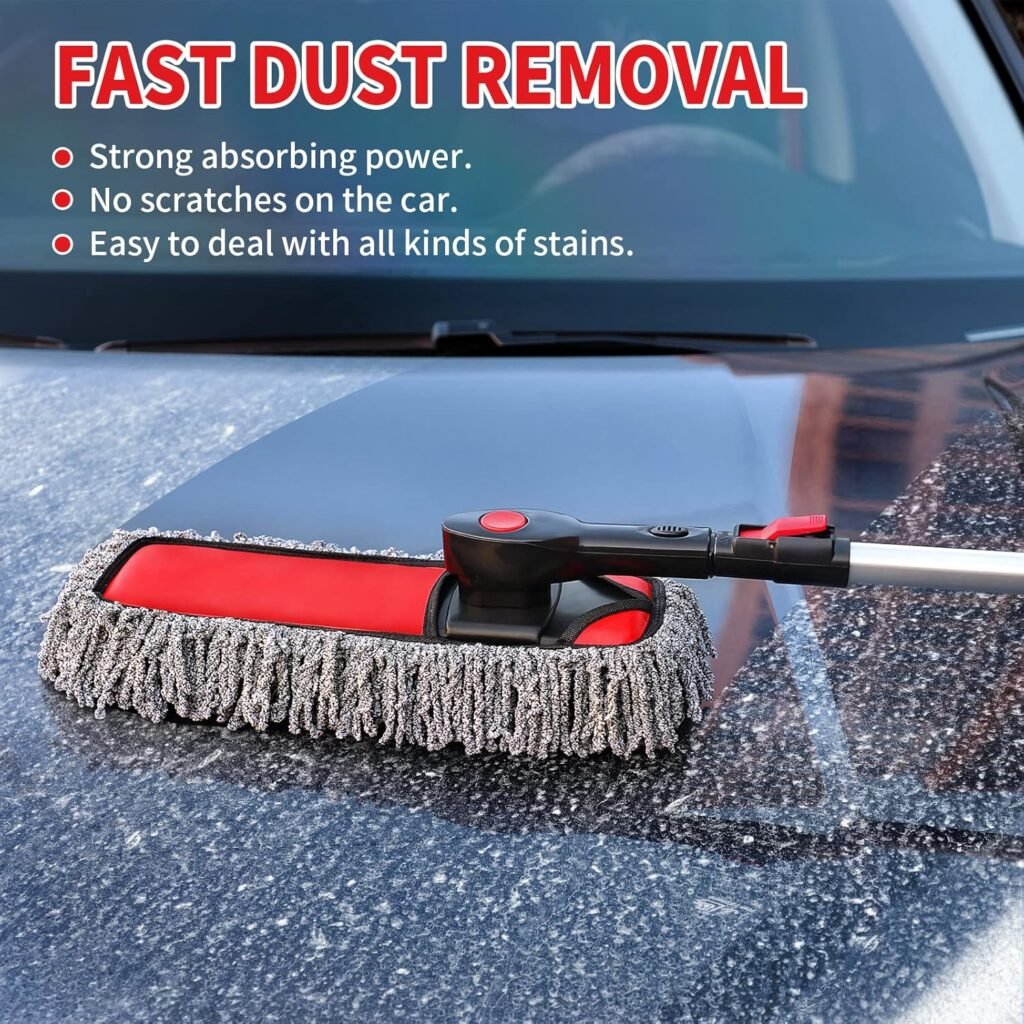 62 Car Wash Brush with Long Handle Chenille Microfiber Car Wash Mop Mitt Car Cleaning Kit Windshield Window Squeegee Car Duster Microfiber Towels Wheel Tire Brush for Cars RV Truck Boat