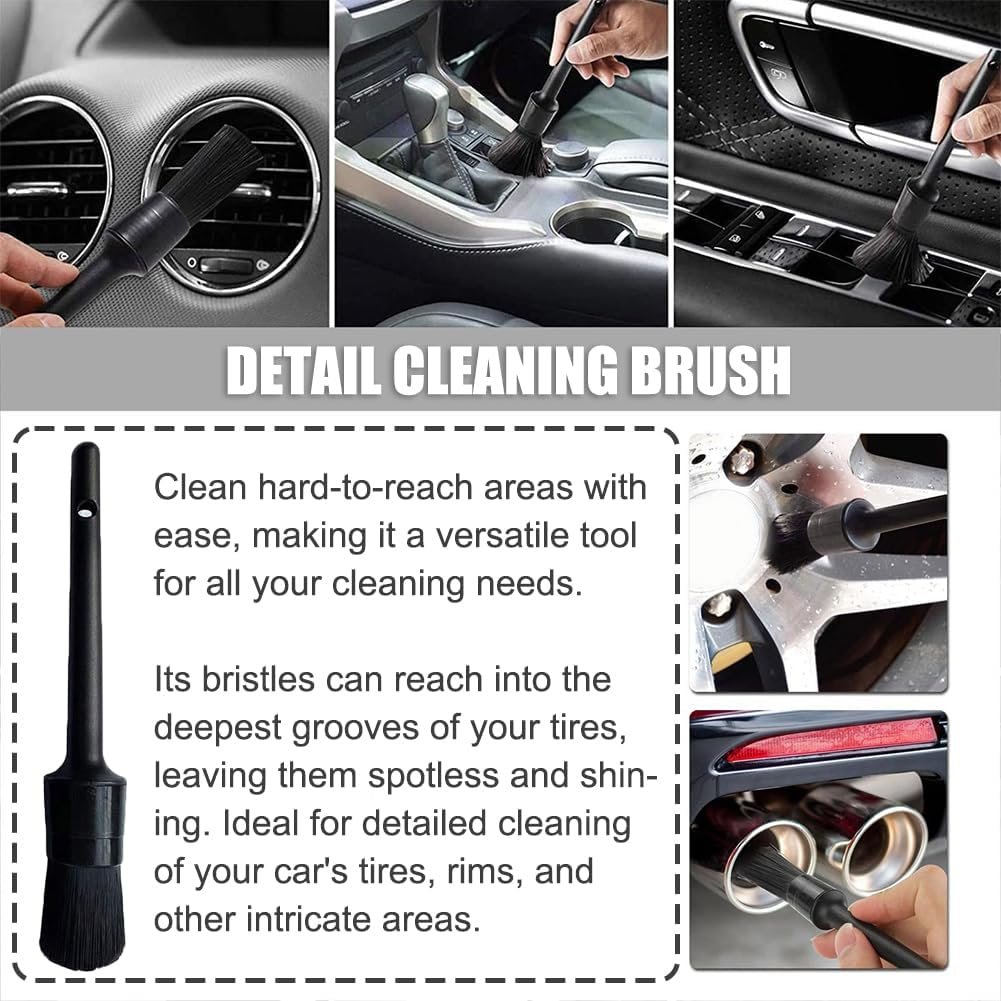 Premium Wheel Cleaner Brush Kit (4 Pack) - 2PCS Soft Fiber Car Wheel Brush, 1X Tire Rim Brush, 1X Wheel Detailing Brush for Scratch Free Effortless Detailed Car Wheel Cleaning